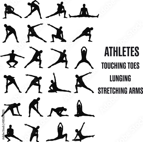 Silhouettes of Athletes Stretching and Exercising yoga