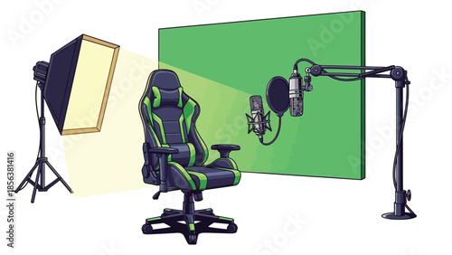 Professional Gaming and Streaming Studio Equipment Set Vector
