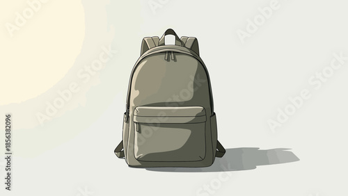 Gray Backpack in Simple Design with Soft Lighting on White Background for Outdoor Advertising