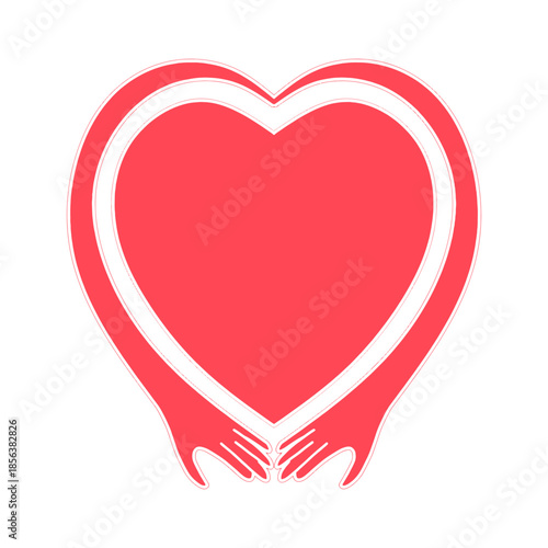 Love yourself cute cartoon hands hugging heart vector illustration. Hands hugging heart. Self care and happiness love heart symbol