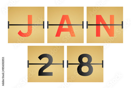 28 January calendar single day, week vector, illustration icon. Red, gray, black, golden and white color background calendar page vector for of the month January 28