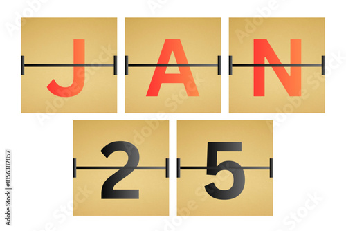 25 January calendar single day, week vector, illustration icon. Red, gray, black, golden and white color background calendar page vector for of the month January 25
