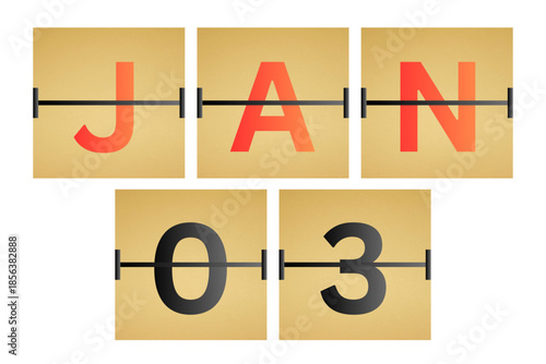 3 January calendar single day, week vector, illustration icon. Red, gray, black, golden and white color background calendar page vector for of the month January 3