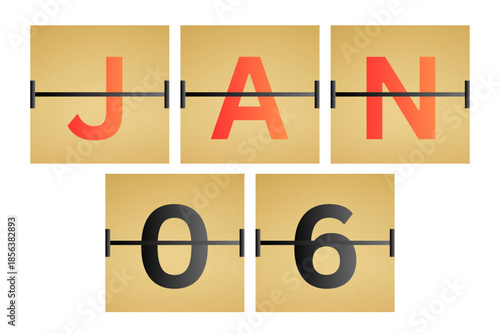6 January calendar single day, week vector, illustration icon. Red, gray, black, golden and white color background calendar page vector for of the month January 6
