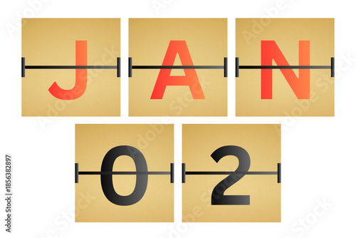 2 January calendar single day, week vector, illustration icon. Red, gray, black, golden and white color background calendar page vector for of the month January 2