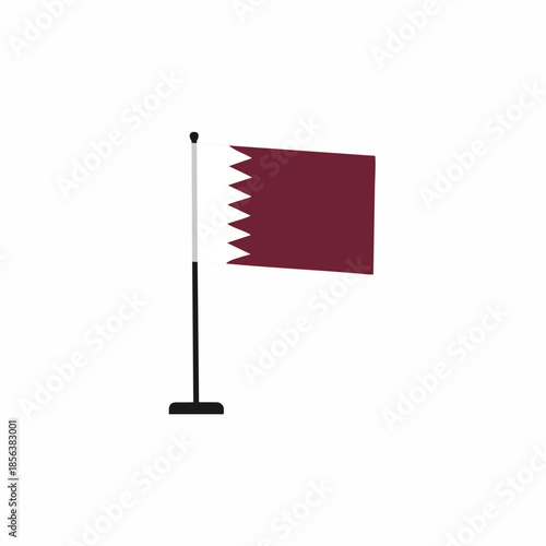 Qatar national flag on a pole isolated on white background with shadow
