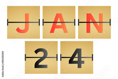 24 January calendar single day, week vector, illustration icon. Red, gray, black, golden and white color background calendar page vector for of the month January 24