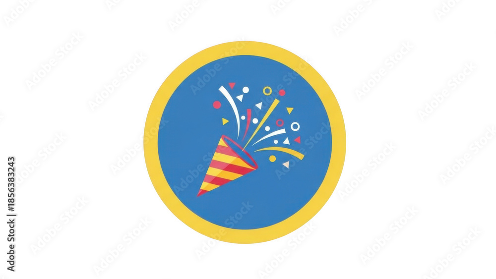 Obraz premium Festive Party Popper Exploding Confetti Icon On Blue
