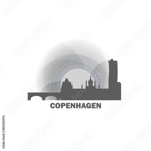 Copenhagen logo, clip art with cityscape, skyline, panorama, skyscrapers. Vector flat isolated illustration. Denmark city image with landmarks and buildings