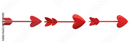 Red arrow with multiple heart shaped tips isolated on transparent background