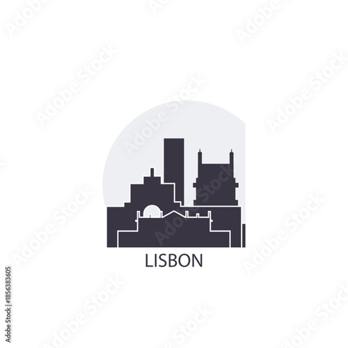 Lisbon logo, clip art with cityscape, skyline, panorama, skyscrapers. Vector flat isolated illustration. Portugal city image with landmarks and buildings