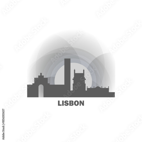Lisbon logo, clip art with cityscape, skyline, panorama, skyscrapers. Vector flat isolated illustration. Portugal city image with landmarks and buildings