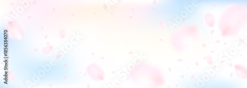 淡くぼやけた幻想的な花びらと青空のイラスト