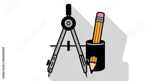 Compass and Pencils in Holder.