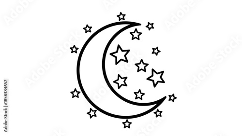 Crescent Moon with Stars Illustration Design.