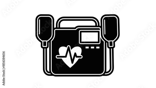 Defibrillator Icon with Heartbeat Symbol.