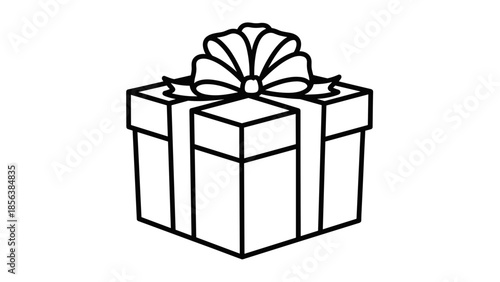 Simple Black Line Drawing of Gift Box.