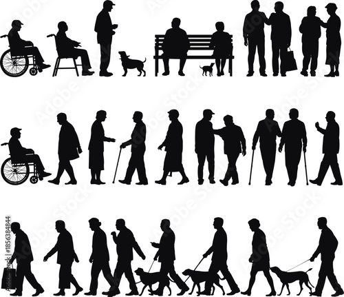 Silhouettes of people in various activities and postures