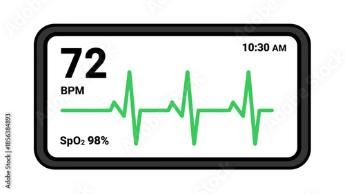 Smartwatch Heart Rate Monitor Display Screen.