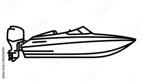 Speedboat with Outboard Motor Illustration.