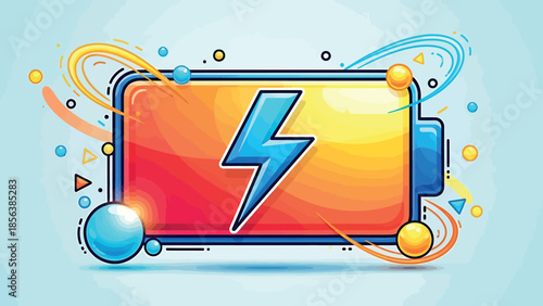 Battery Icon with Lightning Bolt in Vibrant Gradient Colors with Dynamic Swirls for Mobile App Design