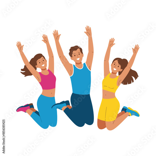 Three people jumping in celebration