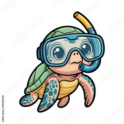 Adventurous sea turtle with snorkel gear