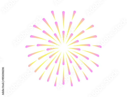 カラフルな打ち上げ花火　黄ピンク