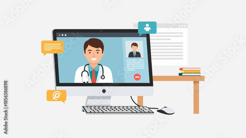 A doctor is consulting with a patient remotely on a computer