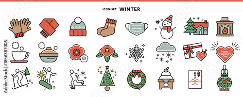 冬のシンプルなアイコンセット〜クリスマス・お正月・バレンタインデーなど〜