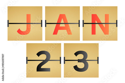 23 January calendar single day, week vector, illustration icon. Red, gray, black, golden and white color background calendar page vector for of the month January 23