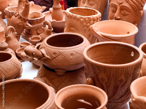 Photography Terracotta items Stock Photos, Indian shop from a wide variety of terracotta artefacts