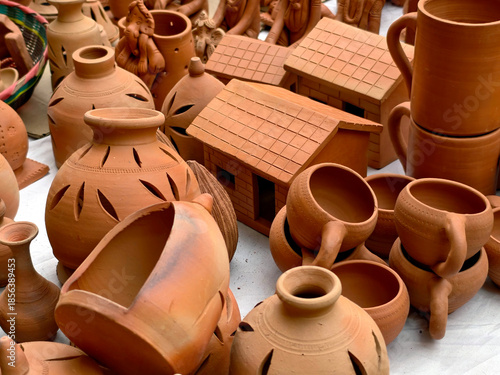 Photography Terracotta items Stock Photos, Indian shop from a wide variety of terracotta artefacts
