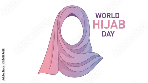 World hijab day celebration with pink and purple hijab on white background