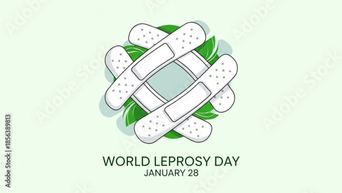 World leprosy day awareness band aid illustration with green leaves on light green background