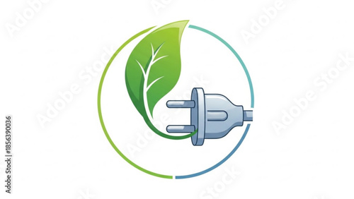 Eco friendly energy concept with leaf and electric plug in circle, symbolizing sustainable power and green technology