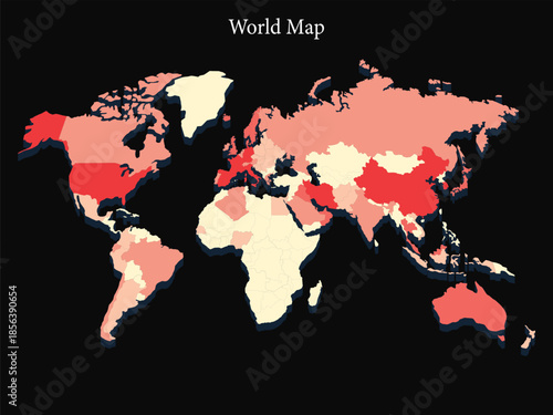 World map with color-coded regions global data visualization 