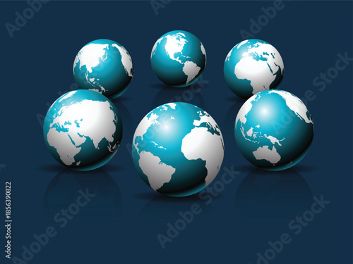 Group of globes representing global network and communication
