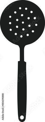 Black silhouette of a slotted kitchen spoon with a hanging hole