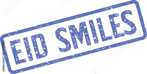 This appealing blue distressed rubber stamp showcases the phrase Eid Smiles, representing happiness and warm festive greetings