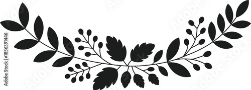Black decorative garland silhouette with leaves and berries vector