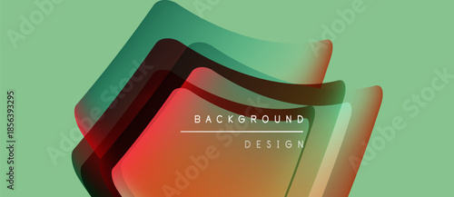 Abstract layers overlap, creating vibrant color gradients. Text reads background design over pale green backdrop. Minimalist composition.