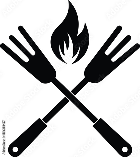 BBQ Grill Forks with Flame Icon