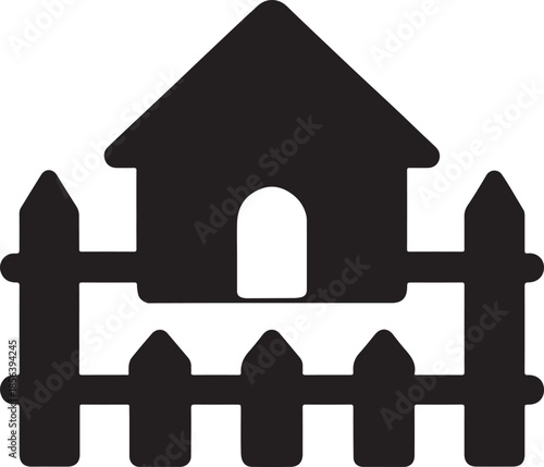 Fence enclosing home representing private property, security, and restricted access, bold vector EPS.