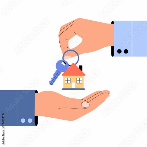 Handing Over House Keys Business Transaction Concept Illustration