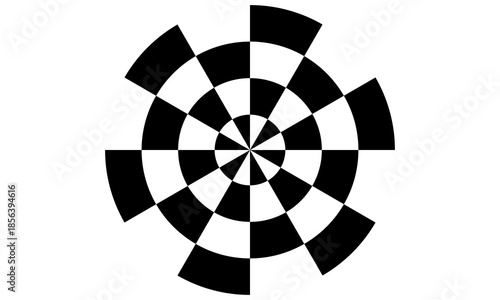 Circle frame with checkered print. Round vignette with checkerboard, race flag or chess game pattern isolated on white background. Chequered ring ornament. Vector graphic illistration.