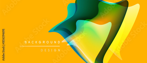 Abstract vibrant background. Overlapping shapes create dynamic visual effect. Yellow, green hues dominate composition. Modern design element.