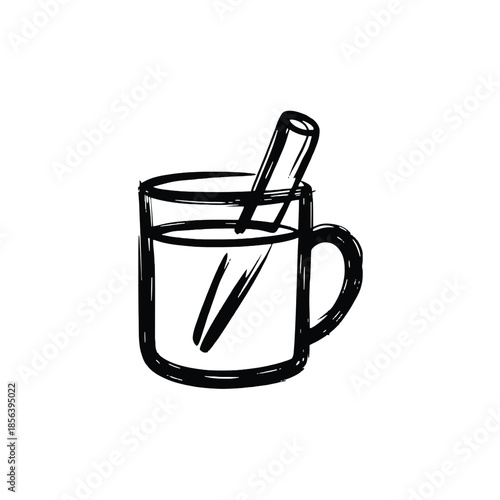 Cinnamon Stick in Mug: Hand-drawn image of a cinnamon stick gracefully resting in a mug, an artistic symbol of warmth and the simple joys of life. 