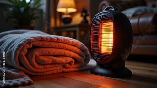 Electric heater and warm blankets prepared for cold weather without central heating
