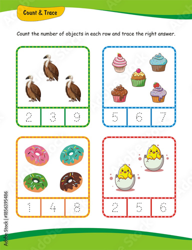 Count and trace number worksheet for kids. Counting 1 to 9, Numbers learning activity.  Counting and writing numbers, Numbers tracing worksheet, mathematics
